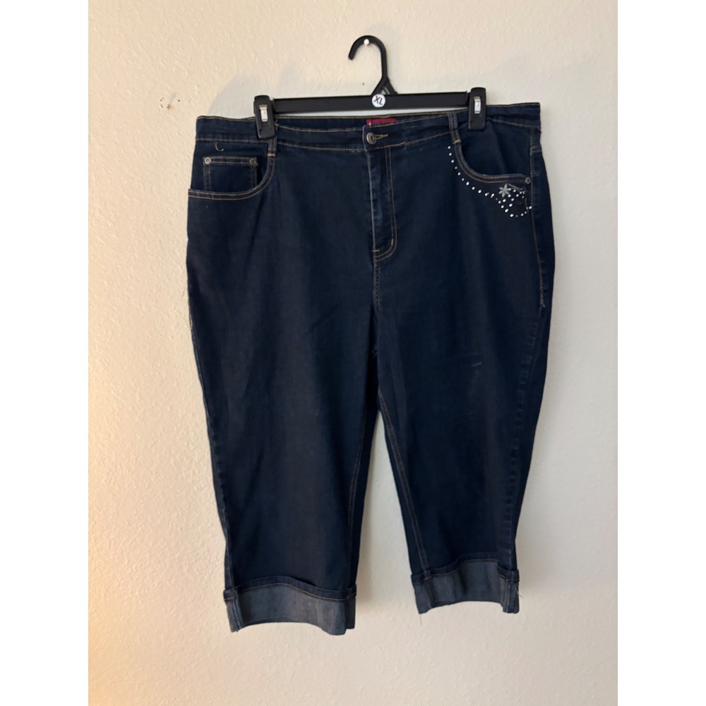 Westport Woman Dark Wash Embellished Denim Capri Jeans Plus Size 20W A1141